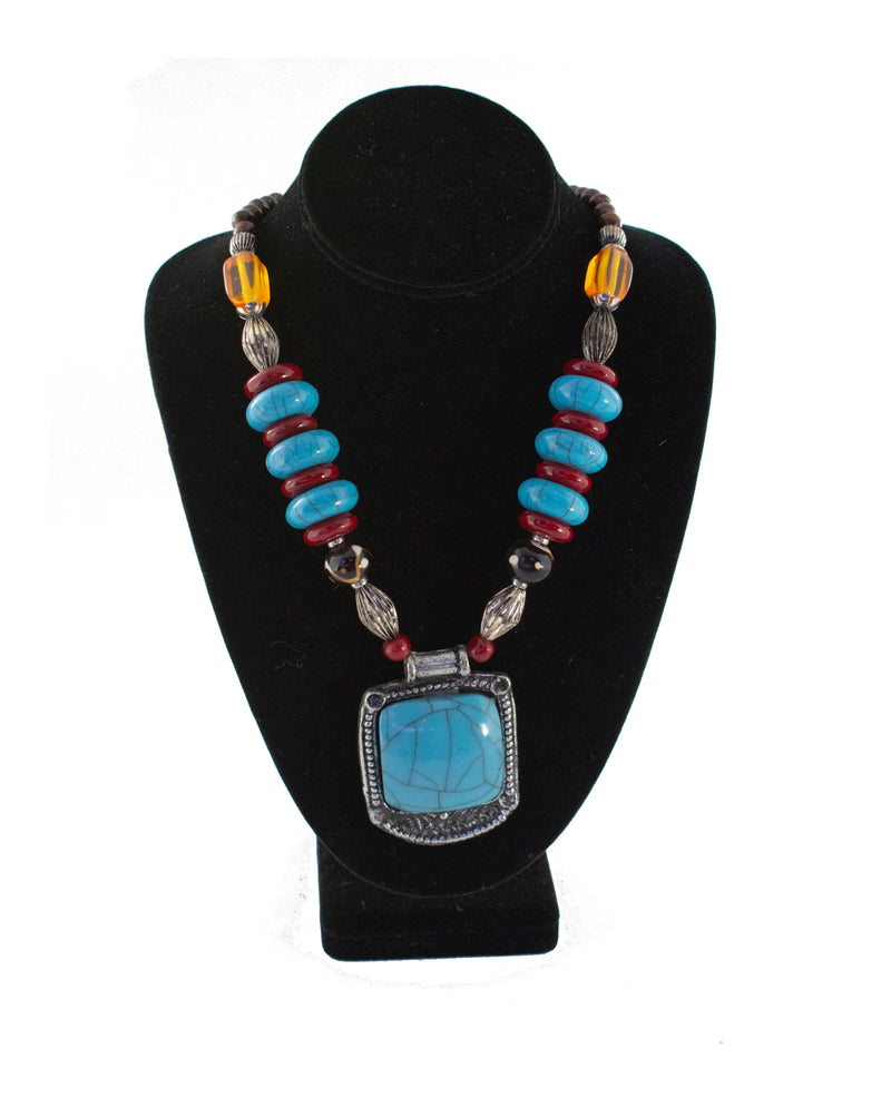 Tribal Turquoise Beaded Necklace Set - AFRIKAN ATTIRE -
